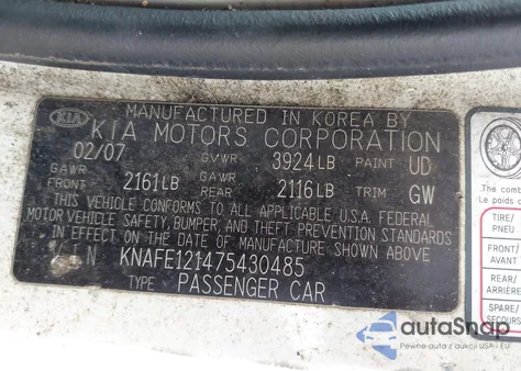 2007 Kia Spectra Ex from USA, damaged, VIN KNAFE121475430485